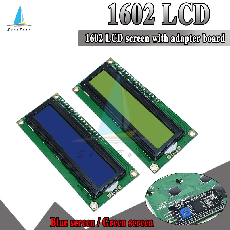 SeasBoat Màn Hình LCD Ký Tự 1602 16X2 Màu Vàng/Xanh Dương Mô-đun Giao Diện Nối Tiếp IIC/I2C/TWI/SP