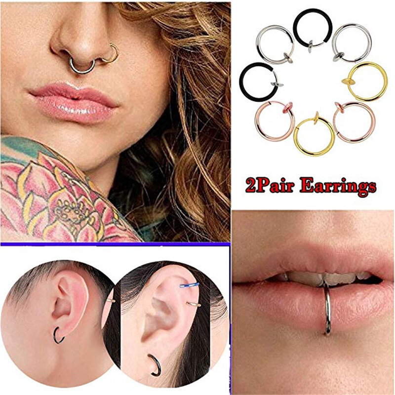 1Pair Retractable Earrings No Need Piercing Men Women Classic Hip-hop Hoop Earrings Jewelry