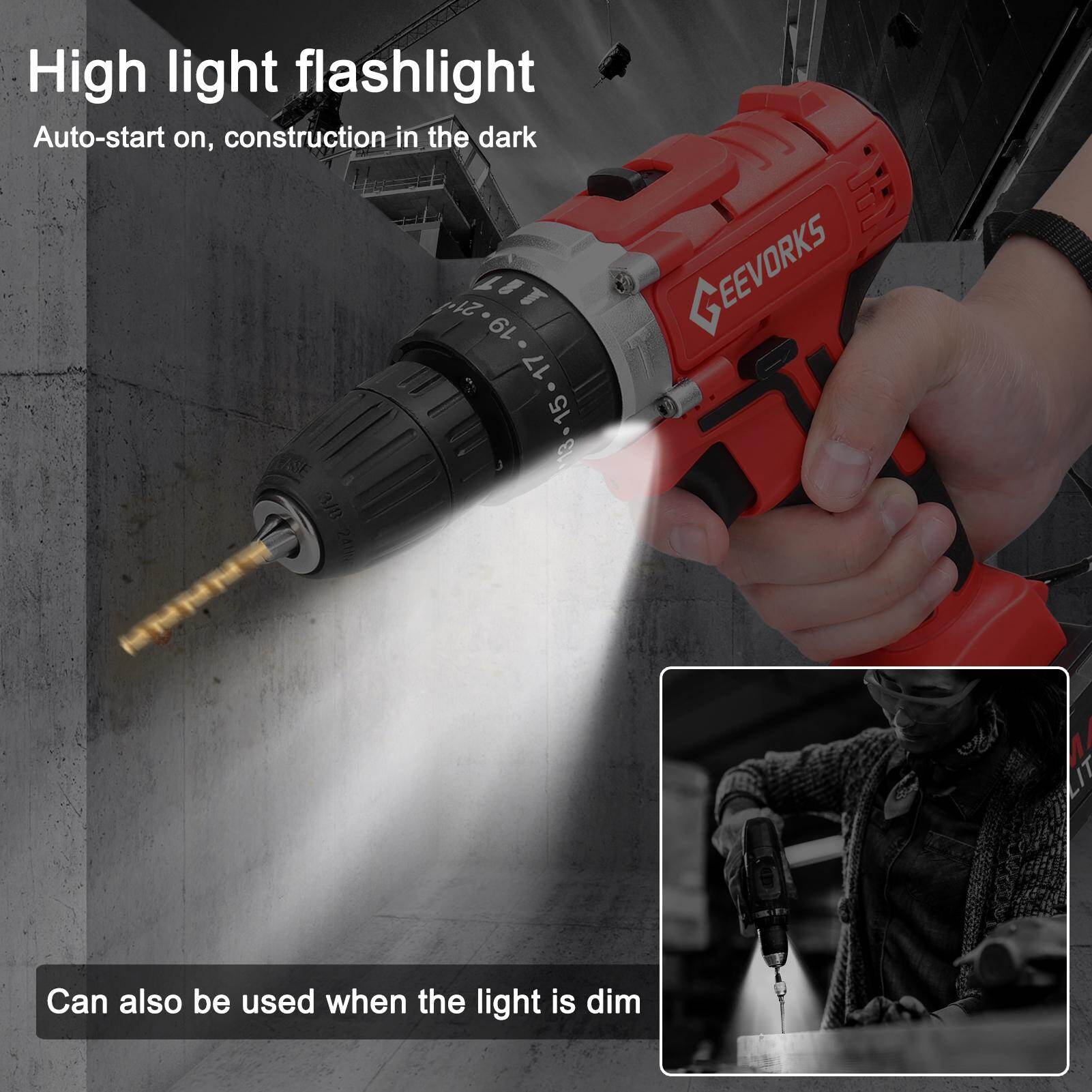 KKmoon Household Multifuctional 21V Electric Drill 3 Working Modes 2 Speed Control Stepless Speed Regulation Rotation Ways Adjustment 25 Gears of Torques Adjustable Lithium Screwdriver