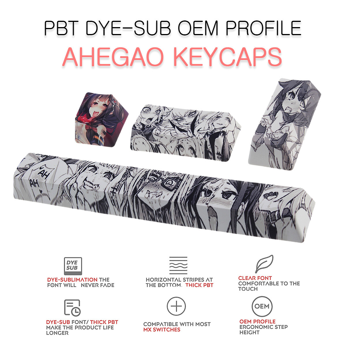 4key Ahegao Keycap DyeระเหิดOEMญี่ปุ่นอะนิเมะสำหรับCherry Gateronสวิตช์Kailhคีย์บอร์ดแบบกลไก