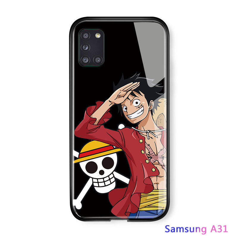 UCUC For Samsung galaxy A31 Samsung a31 Glass handphone Case Luxury Soft Edge Anime Glossy Casing Tempered Glass Shockproof Back Case Cover