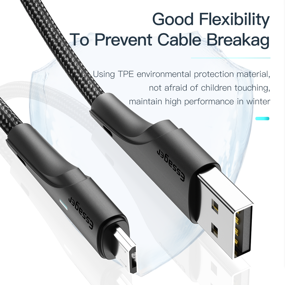 Essager Cáp Micro USB dữ liệu Sạc nhanh dây cáp cho XIAOMI Realme Redmi Note Samsung dây sạc điện thoại di động Micro dây USB