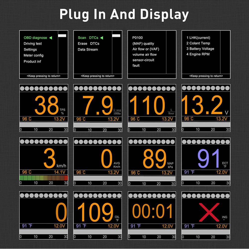 Máy Đo OBD AUTOOL X60, Đồng Hồ Đo Nhiệt Độ Nước Kỹ Thuật Số HUD OBD2 Điện Áp Tốc Độ Đồng Hồ