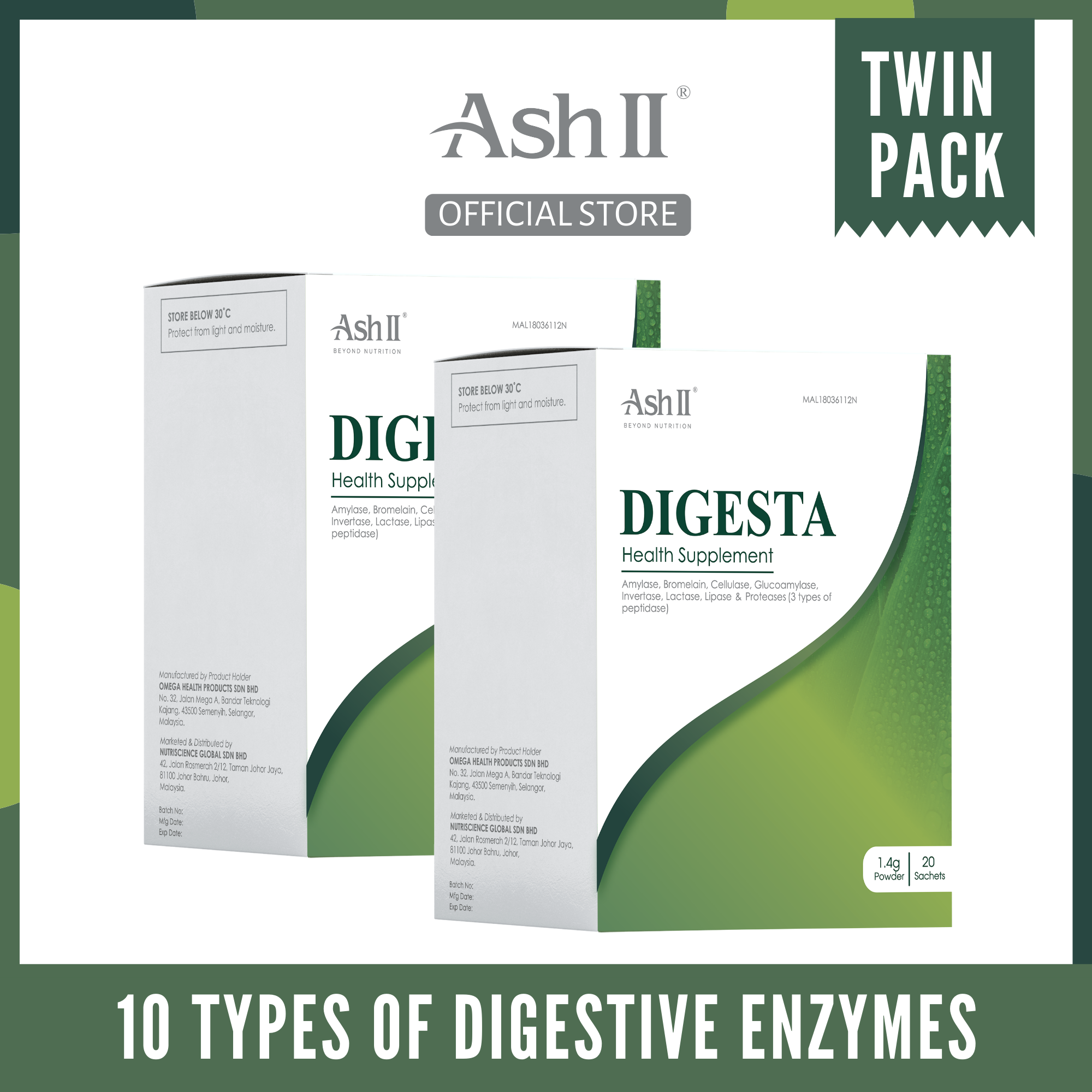 ASH II DIGESTA for Digestive Health Digestive Enzyme (1.4g x 20 sachets x 2 box) Lazada