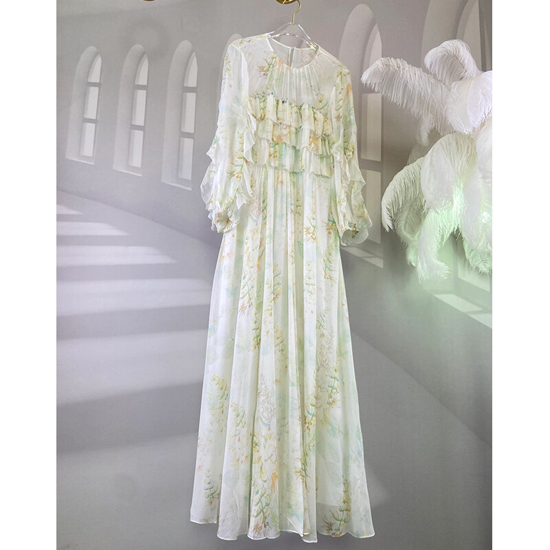 Eastko ฝรั่งเศสเก๋ชุดสำหรับ Ladiess ระดับไฮเอนด์ริมทะเลวันหยุดดอกไม้ยาวผู้หญิงชุดที่สง่างามซู