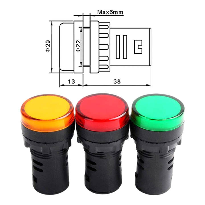 Đèn Báo Tín Hiệu 220V Màu Vàng Phi 22