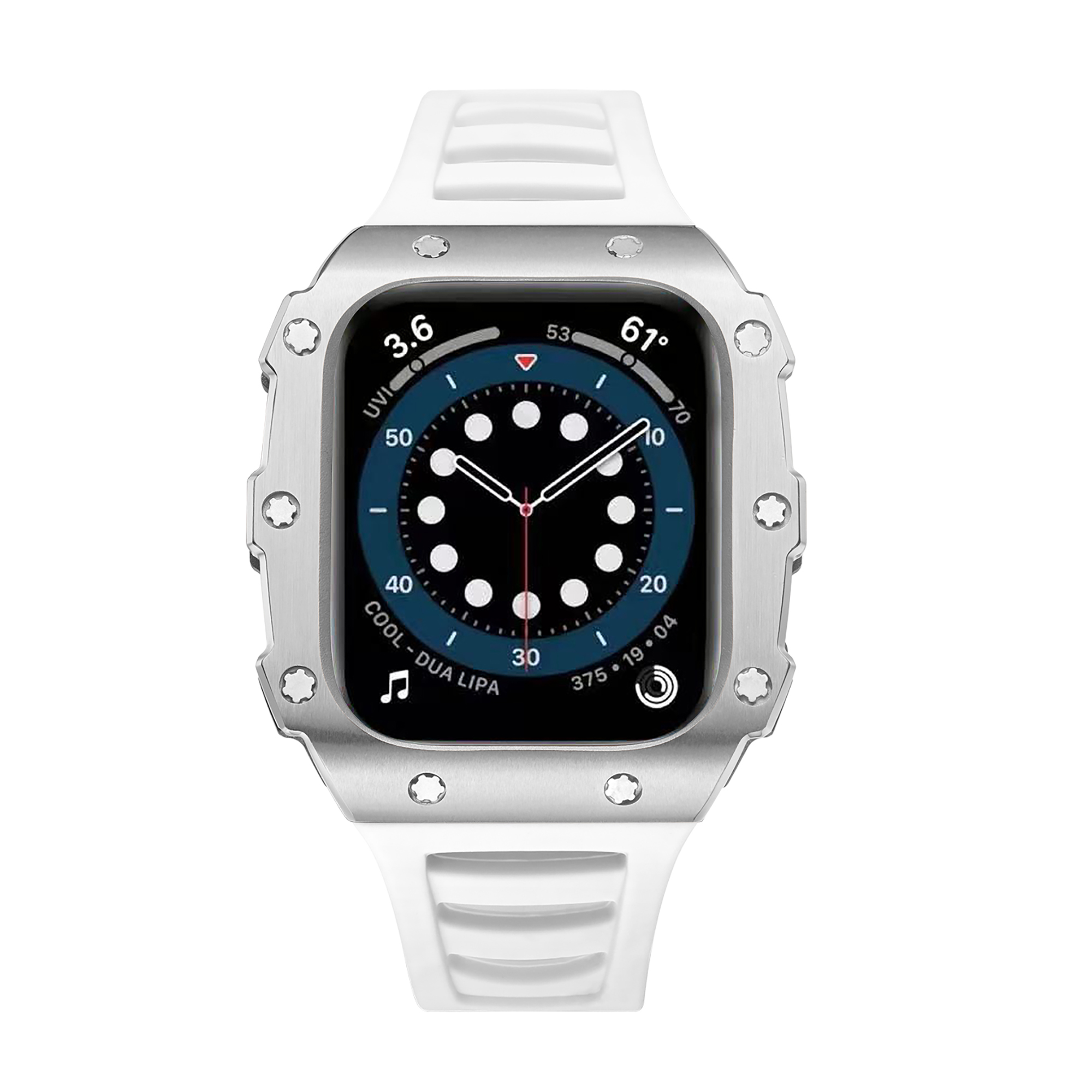 Luxury modification kit for apple watch 8 7 45mm 41mm stainless steel case rubber strap belt for i watch series 6 se 5 44mm 40mm