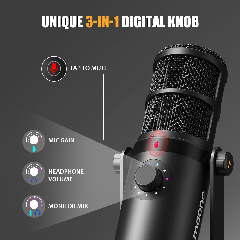 Micro thu âm chuyên nghiệp Maono PD400X micro động được sử dụng cho podcast, streaming, ghi âm