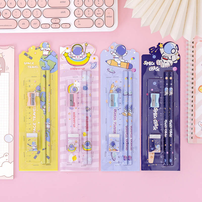 5 Pieces School Supplies Set Pencil Sharpener Eraser Ruler Set for Student