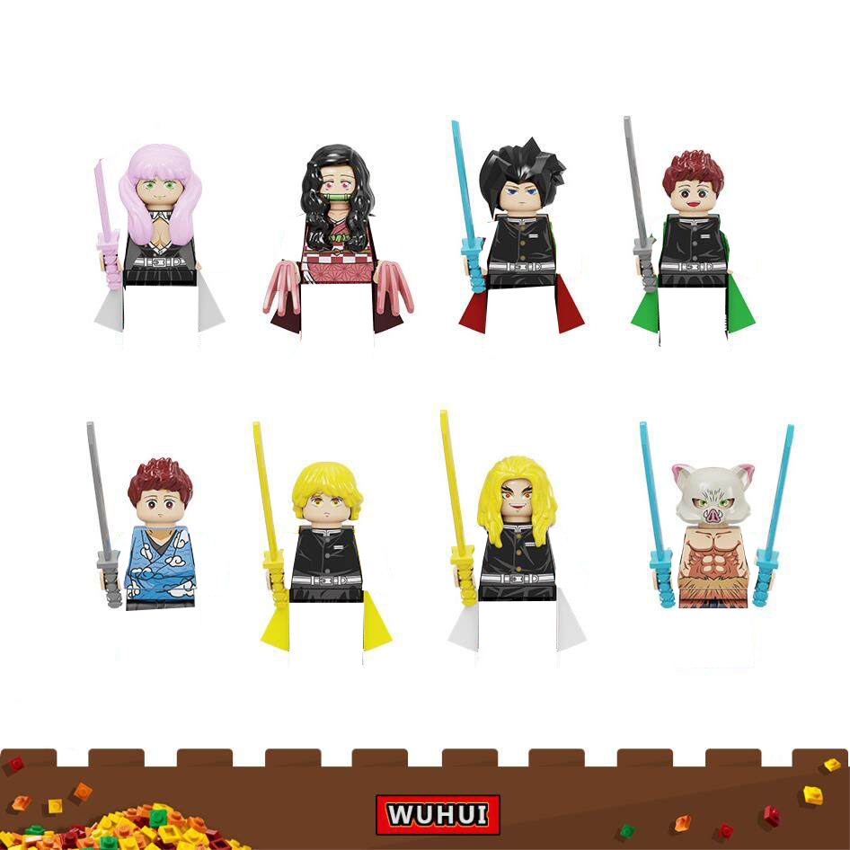 WUHUI 8pcs Ghost Exterminated Blade Minifigures Toy Building Kit Toys Building Blocks Kimetsu No Yaiba Stove Door Tanjirou Nezuko Building Bricks For Preschool Children Ages 3 Kids Toys Compatible With All Brands