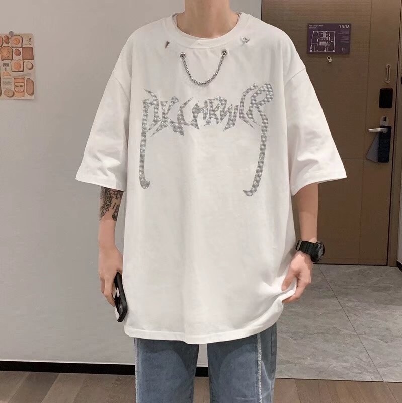 The diablo series chain short sleeve T-shirt male summer streets of Europe and the United States hip-hop trend on the five and a half sleeve clothes lovers