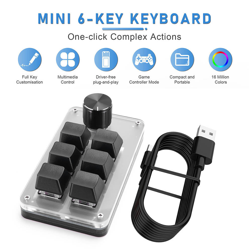 Núm Bàn Phím Macro RGB 6 Phím 1 Núm Bàn Phím Cơ Lập Trình Được Để Chơi Game