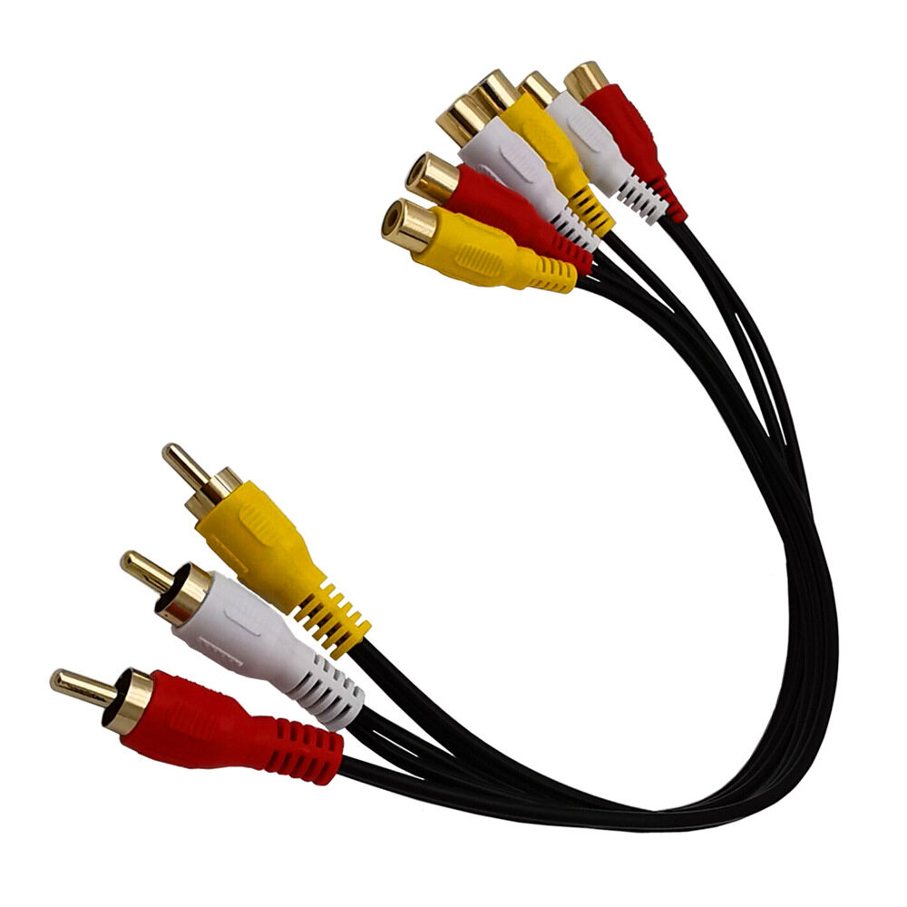 Coolmanloveit 3 rca male jack to 6 rca female plug splitter audio video av adapter cable 0.3m