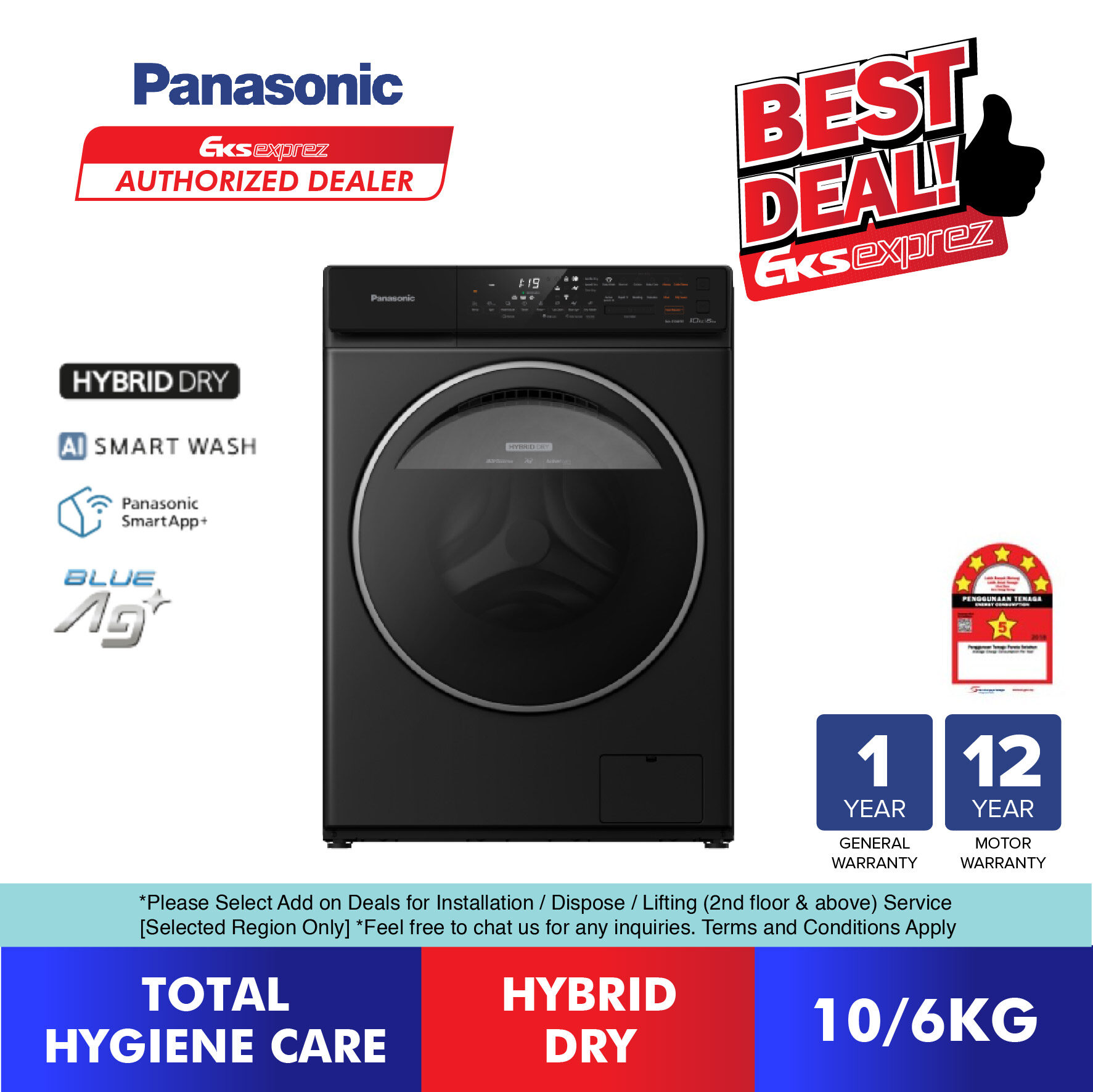 Panasonic NAS106FR1 10/6kg Washer Dryer Combo NAS106FR1BM with Gentle