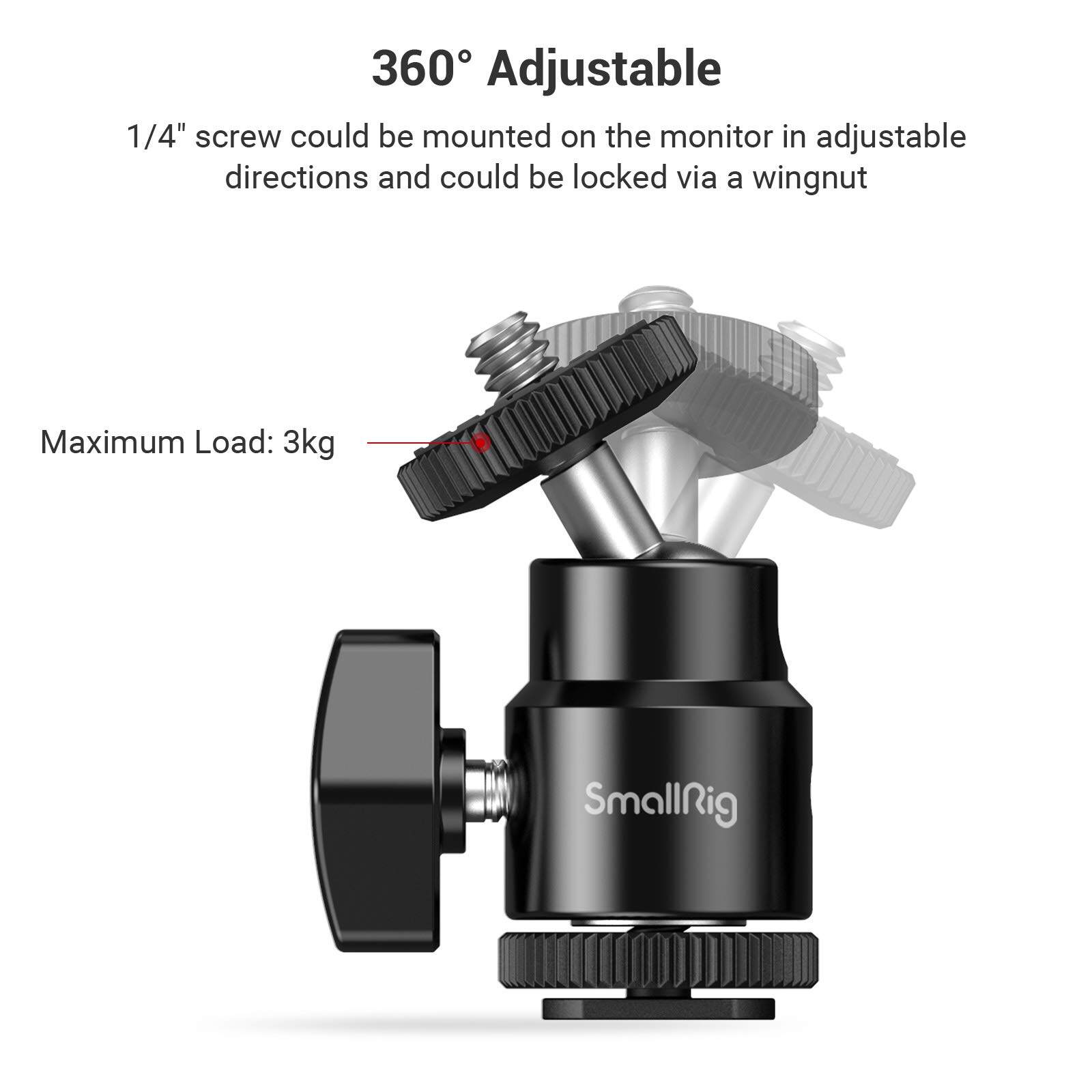 SmallRig Camera Hot Shoe Mount Cold Shoe Mount (2Pcs) with 1/4" Screw Ballhead for Monitor Mirrorless Video Light Microphone 2059