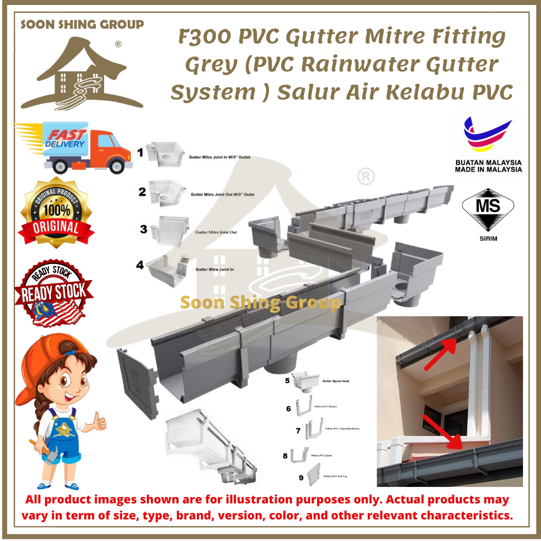F300 PVC Gutter Mitre Fitting Grey (PVC Rainwater Gutter System ) Salur