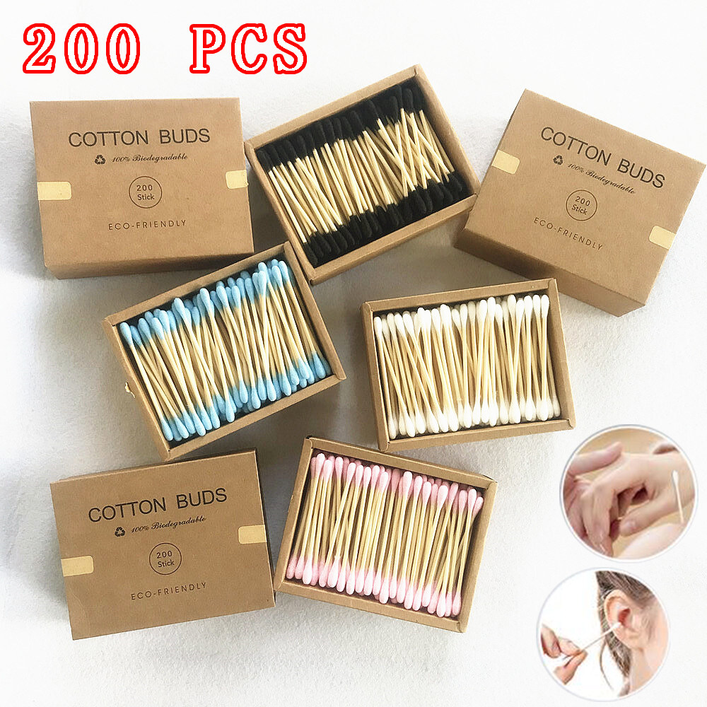 ผู้ใหญ่ไม้ไผ่ผ้าฝ้าย Microbrush สีผสมคู่หัวแต่งหน้าผ้าฝ้ายไม้ Swabs หู