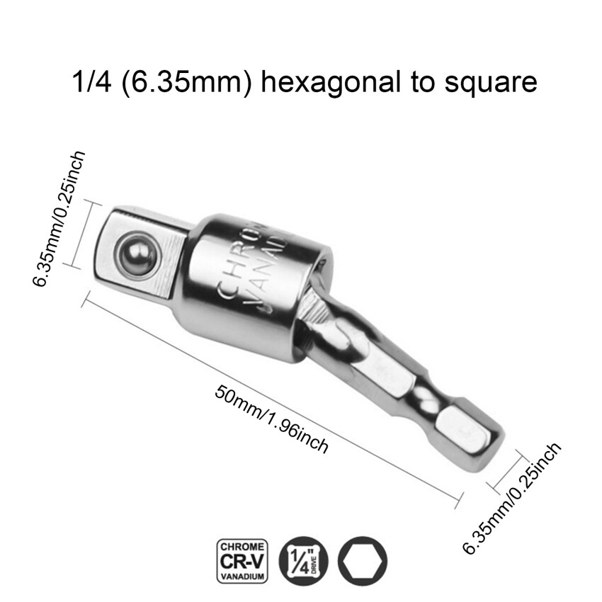 Electric wrench drill socket adapter - rotatable square converter tool for impact driver, 1pc/3pcs, 1/4", 3/8", 1/2"