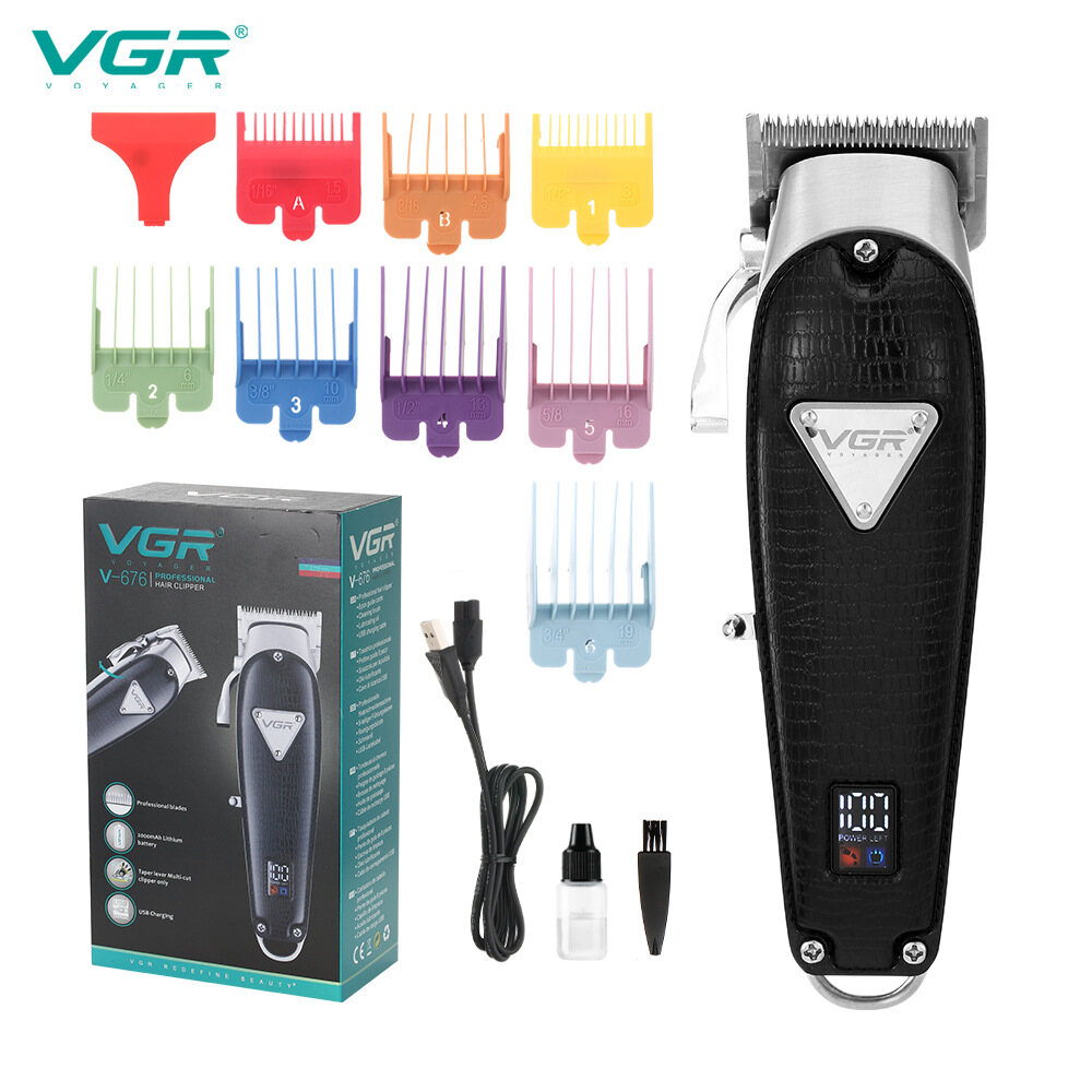 VGR high-power oil head hair clipper retro metal leather body hair salon  clippers LCD digital display hair clippers 676 | Lazada PH