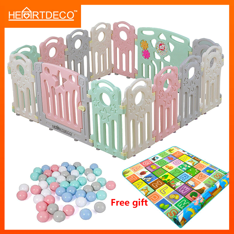 【Ready Stock】Baby Fence with Door Gate 14Panel Safety Foldable Baby