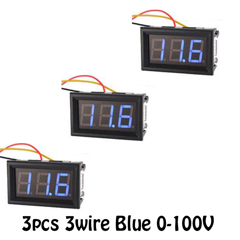 3pcs 3 wire dc 0-100v 0.56" led digital voltmeter voltage meter car motorcycle volt tester detector red green blue