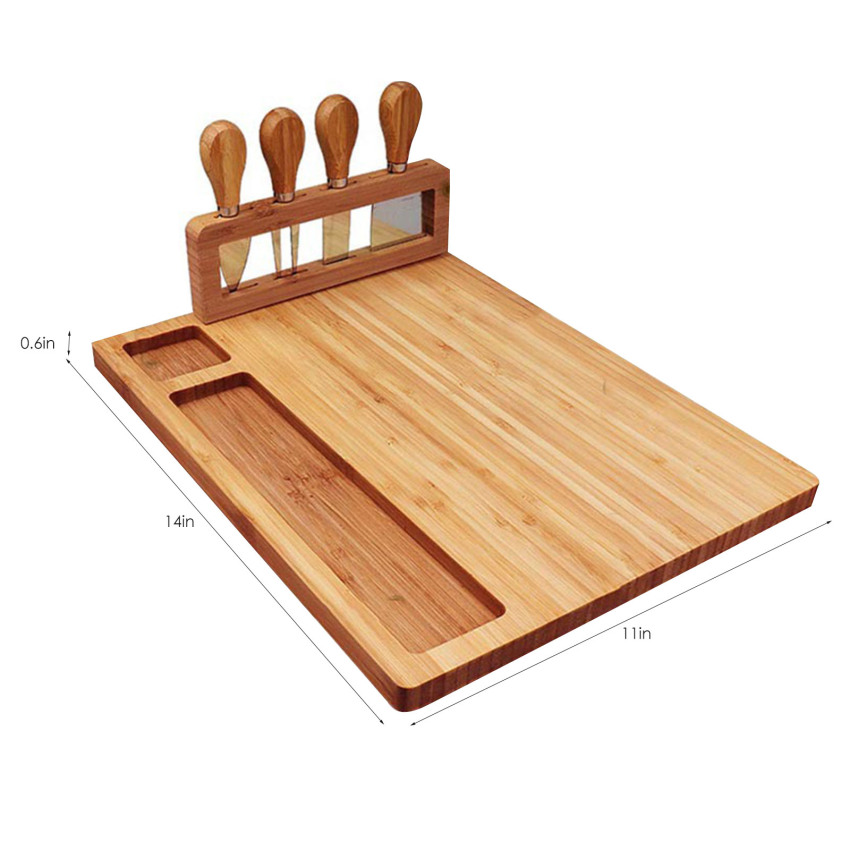 Bamboo Cheese Board Wood cheese board 1pcBamboo tableware cheese plate set western cutlery fork dessert fruit pizza plate multifunctional plate
