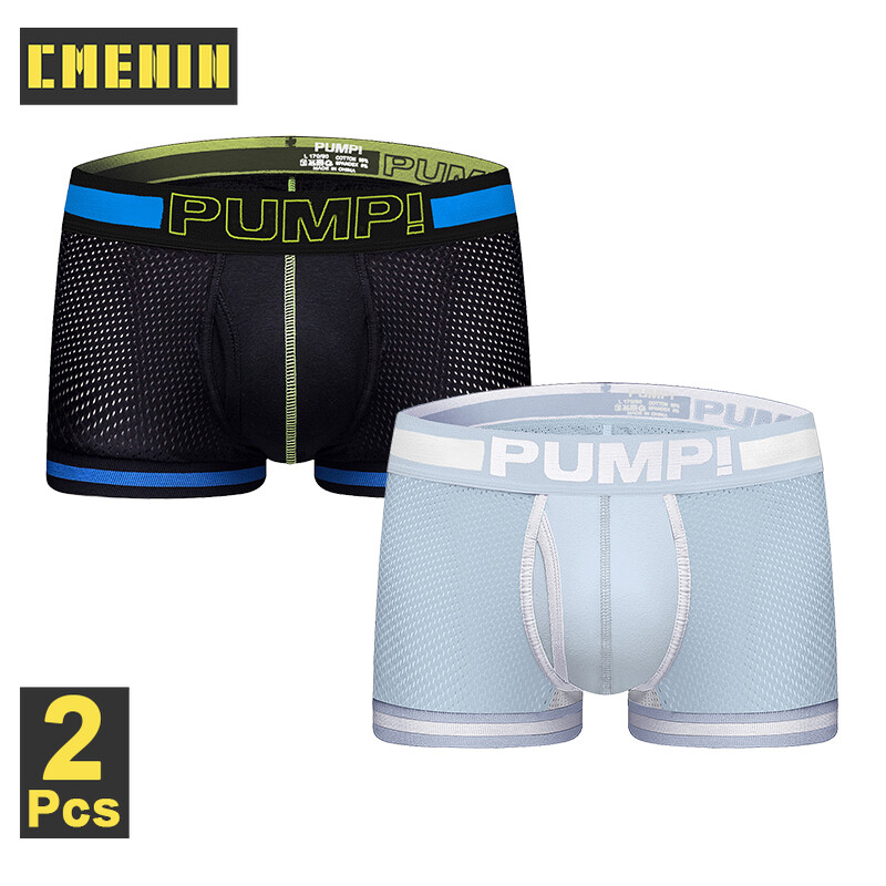 PUMP 2Pcs Mesh Spandex Low waist Boxer Men Underware Trunks Popular Patchwork Sexy Mens Underwear Boxershorts Sport 2020 New H499