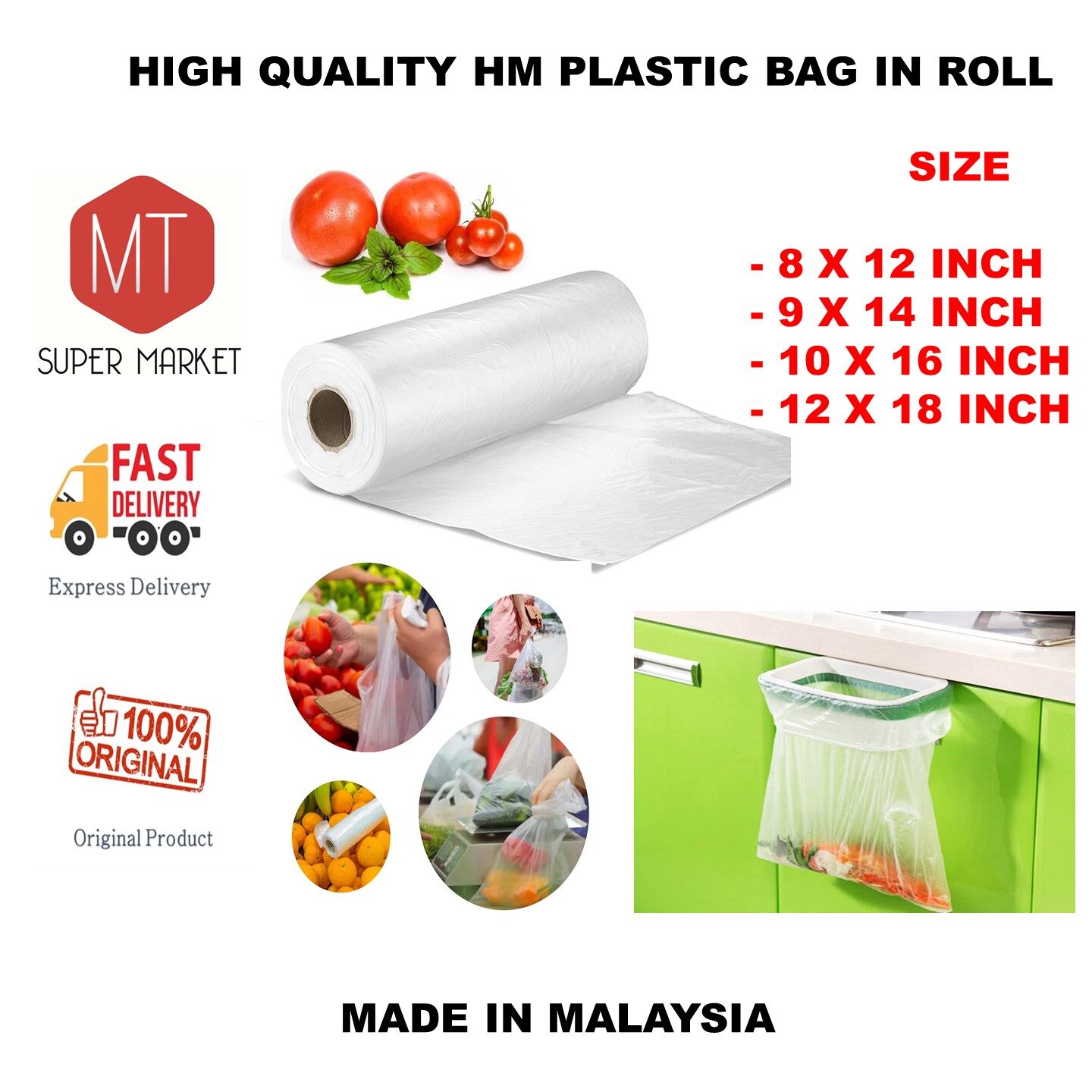 Plastic Borong Tapao 8 X 12 HM Plastic Bag In Roll HM Food Storage 