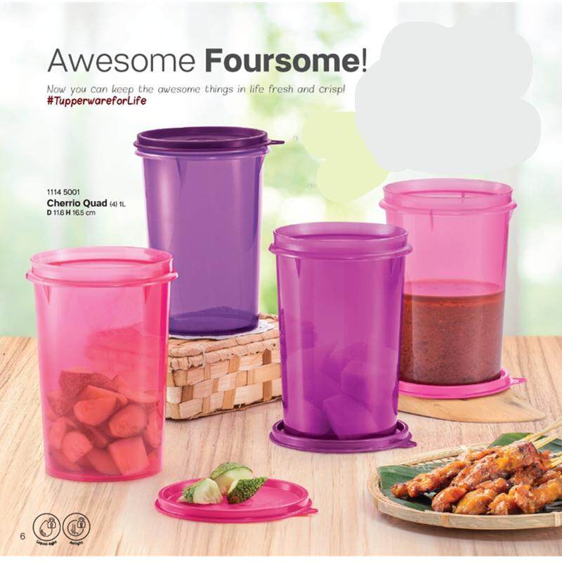 Tupperware Cherrio Quad (4) 1.0L Red/Purple/Pink/Dark Pink