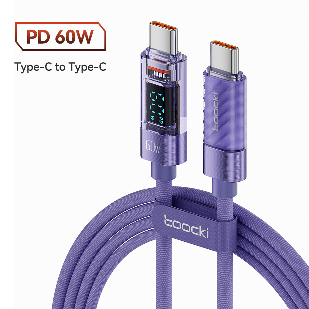 Toocki 100w transparent usb c to type c cable pd fast charge usb c to usb c display cable for macbook xiaomi samsung poco realme