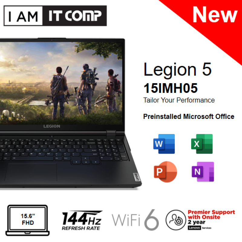 Lenovo Legion 5 15IMH05 81Y600EPMJ 15.6 FHD 144Hz Gaming Laptop ( i7-10750H/8GB/512GB SSD/GTX1660Ti 6GB/W10) FOC LEGION ARMORED BACKPACK Malaysia