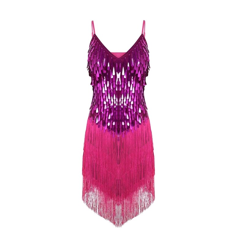 [NEW STYLE]Sequin Suspender Skirt Tassel Sleeveless Latin Dance Dresses Samba Rumba Suit