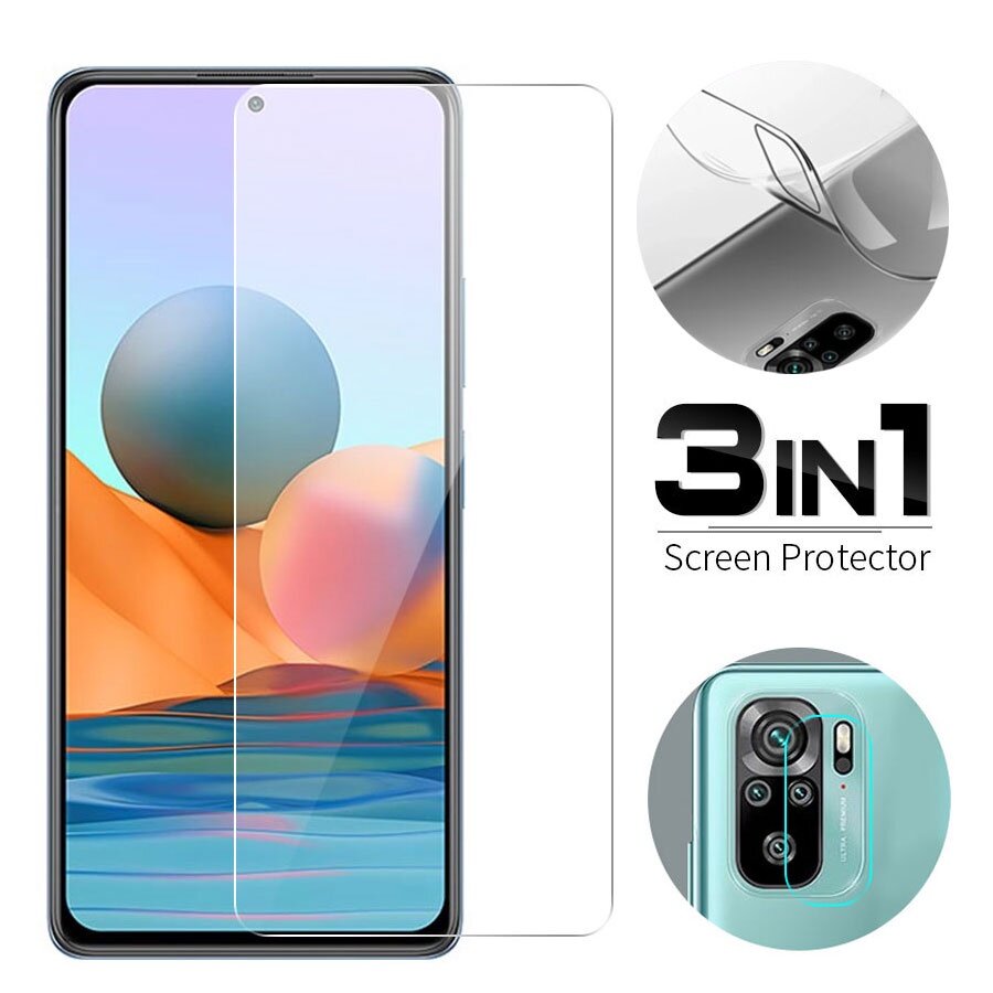 3-in-1 Kính cường lực cho Xiaomi Mi 11 Lite 10T 9T Redmi K20 K30 9T 9A 8A 7A Note 9 10 9s 8 7 Poco F2 X3 GT F3 M3 Pro Max Mặt trước và mặt sau và ống kính máy ảnh Bảo vệ màn hình bằng kính cường lực Phim PPF