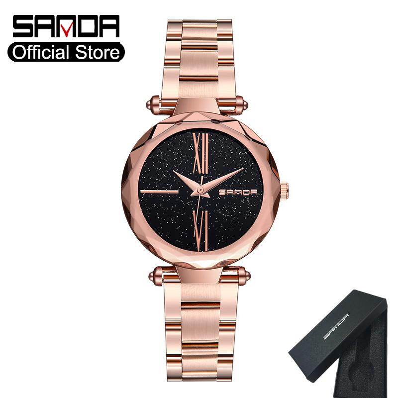 SANDA Women Watches Fashion Personality Unique Starry Face Quartz Watch Stainless Steel With Waterproof High Quality Authentic Women Table Gift Box