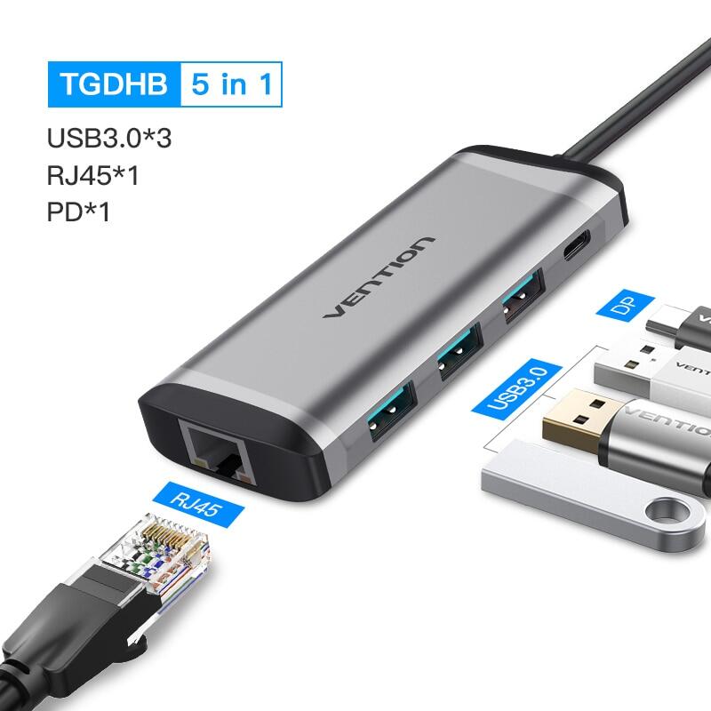 Vention usb-c hub type c hub to usb 3.0 thunderbolt 3 hdmi 3.5mm audio rj45 adapter for macbook pro galaxy s9 usb c hub