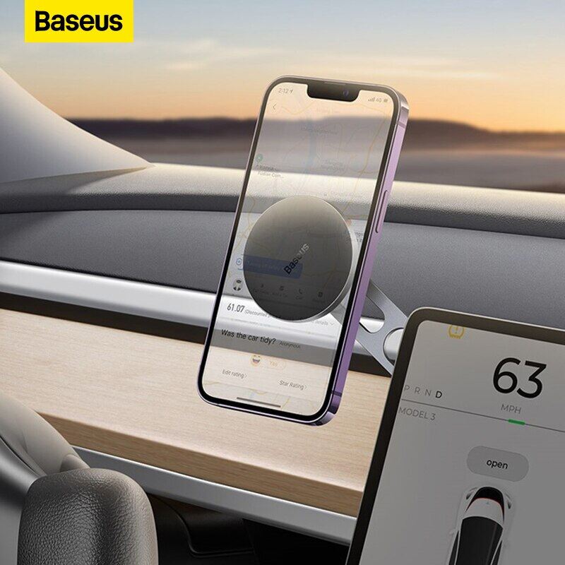 ：》“：=- Baseus Magnetic Car Phone Holder For Tesla Display Screen Rotateble Foldable Car Mount For Pro Max