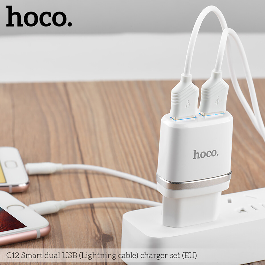 HOCO bộ sạc nhanh 2 cổng USB thông minh 2.4A cho iPhone SE 2020/ iPhone 11/ iPhone X - INTL
