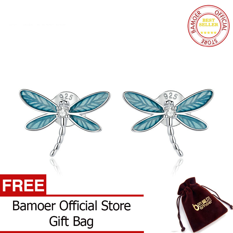 BAMOER 925 Sterling Silver Little Dragonfly Earrings for Women Hypoallergenic Silver Jewelry for Kid Antiallergic earring BSE455