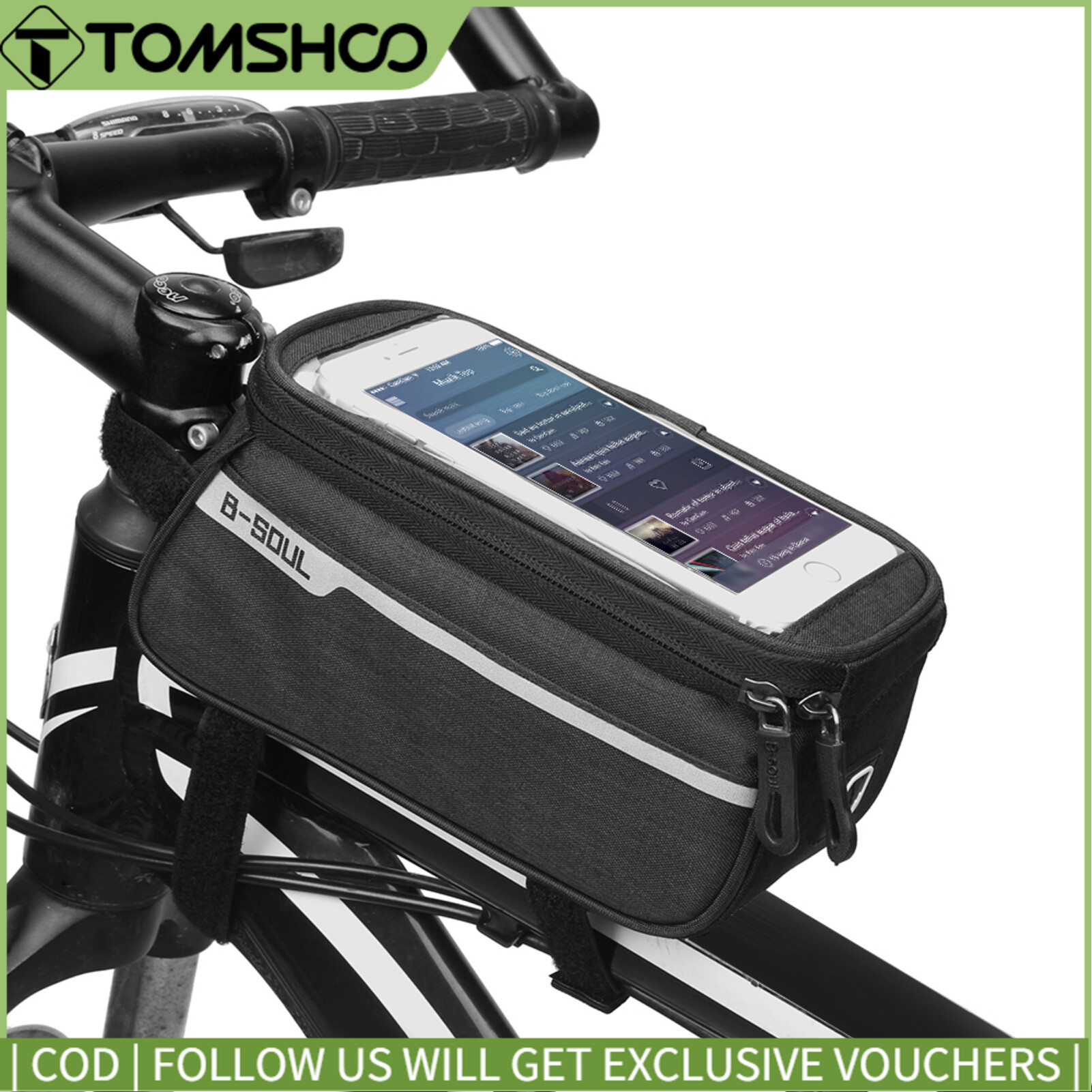 B-soul MTB Bicycle Top Tube Phone Bag for 6  Screen Size Bike Front Frame Bag with Headphone Hole