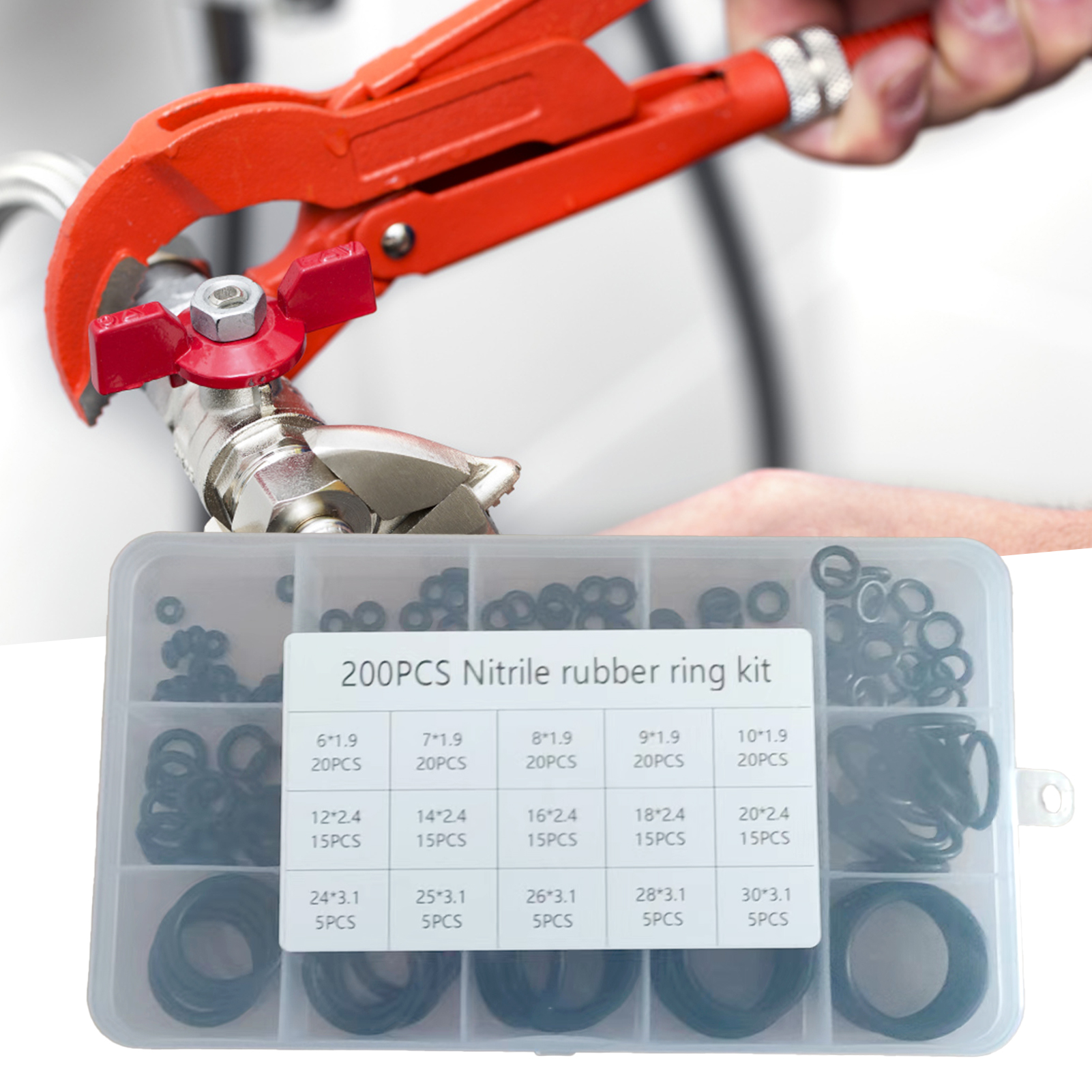 Farfi 200Pcs Seal Ring Waterproof Good Flexibility Assorted 15 Sizes Rubber Sealing Gasket Auto Supplies Seal Ring Anti-static