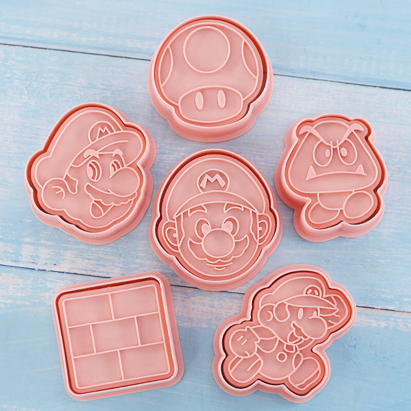 6 cái/bộ phim hoạt hình siêu Mario khuôn bánh quy nhựa bình ép bánh quy cookie press khuôn lật đường dụng cụ làm bánh