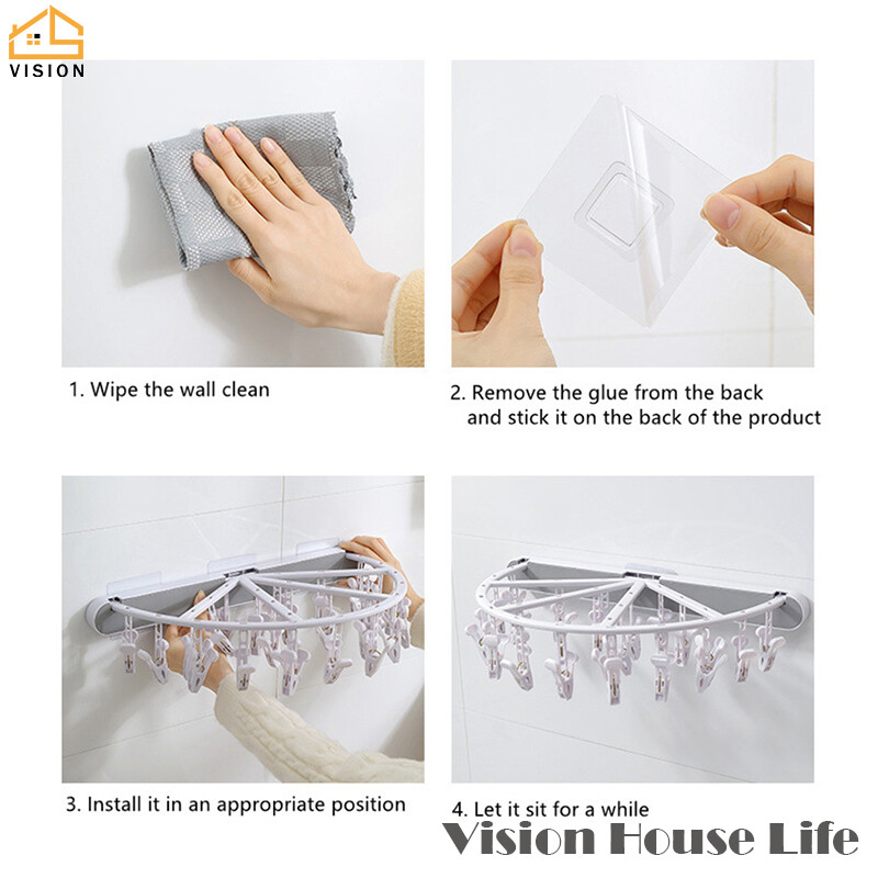 Vision Giá Phơi Đồ Gia Dụng Giá Treo Đồ Lót Có Thể Gập Lại Nhiều Kẹp Vớ Gắn Tường Giá Để Đồ Không Cần Đục Lỗ Giá Phơi Đồ Phòng Tắm Ban Công Gấp Gọn Treo Tường