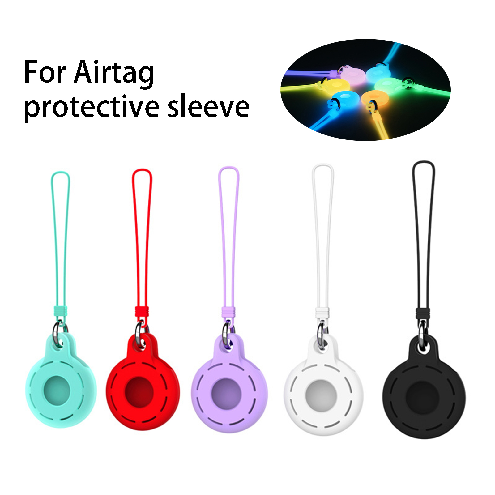 Tracker Protective Cover Luminous Anti-scratch Shockproof Dustproof Wear-resistant Secure Holder Soft Silicone Locator Protector Case with Lanyard for Airtag Locator Protective Cover