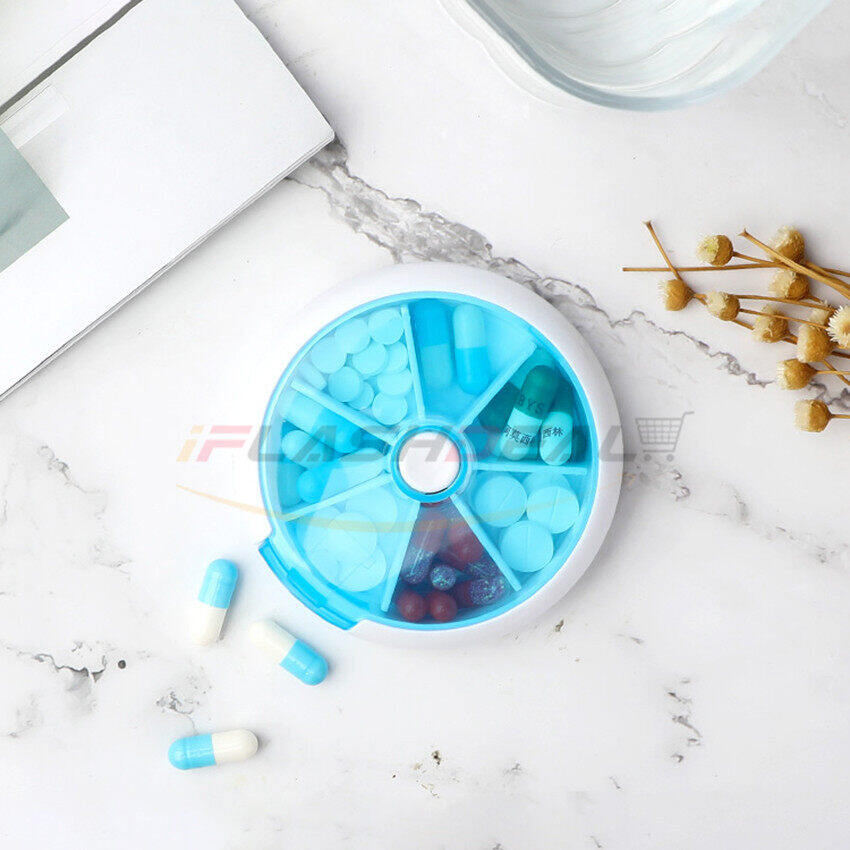 Medicine Storage Box Weekly Portable Rotating Pill Boxes Dispenser Travel 7 grids Button Rotate Pill Storage Box