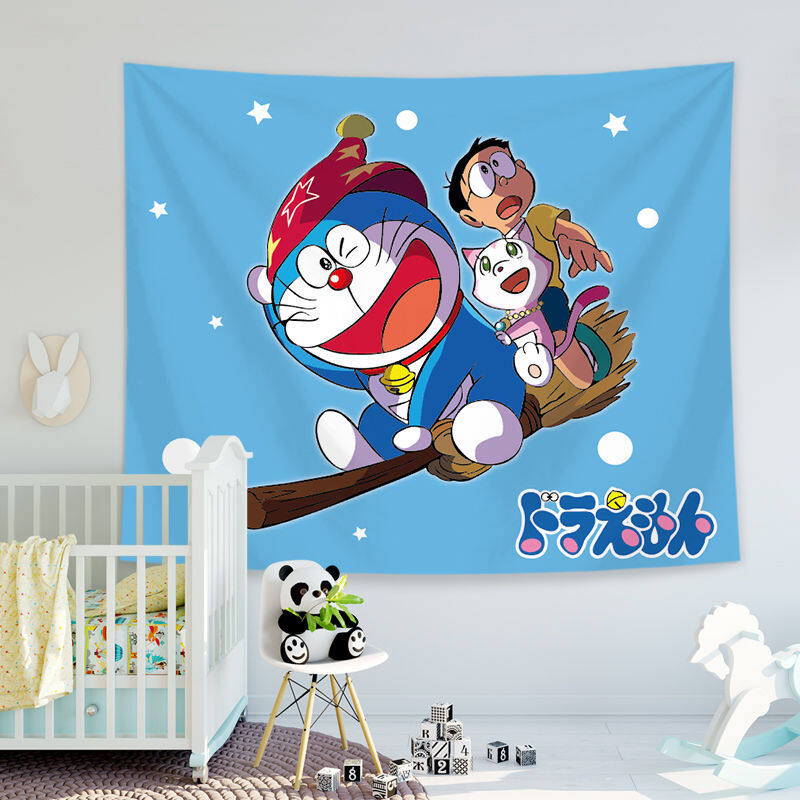 Wehome Doraemon Thảm Trang Trí Treo Tường Polyester Tapiserya Phim Hoạt Hình Anime Phòng Trang Trí Nền Vải (100 * 70 Cm)