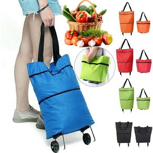Dream Hunter 1Pc Folding Shopping Pull Cart Trolley Bag with Wheels Fashion Woman Shopping Bag Reusable Grocery Bag Food Organizer Vegetables Bag
