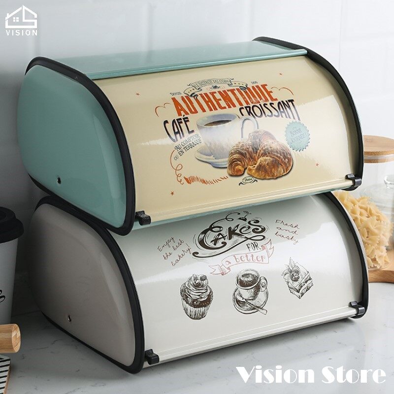 Hộp Đựng Bánh Mì Cổ Điển Tầm Nhìn, Hộp Đựng Bánh Mì Lật Cổ Điển Nông Thôn Hộp Đựng Bánh Mì Nhà Bếp Có Nắp Cuộn Hộp Đựng Đồ Ăn Nhẹ Bánh Quy Để Bàn Chống Bụi