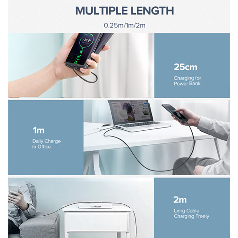 Cáp Sạc Nhanh Truyền Dữ Liệu Micro USB/Loại C/ Lightning 90 Độ Cáp Sạc USB 25Cm 1M 2M Cho Trò Chơi Cho iPhone 11 Pro XS MAX / Android / Type C XR XS X
