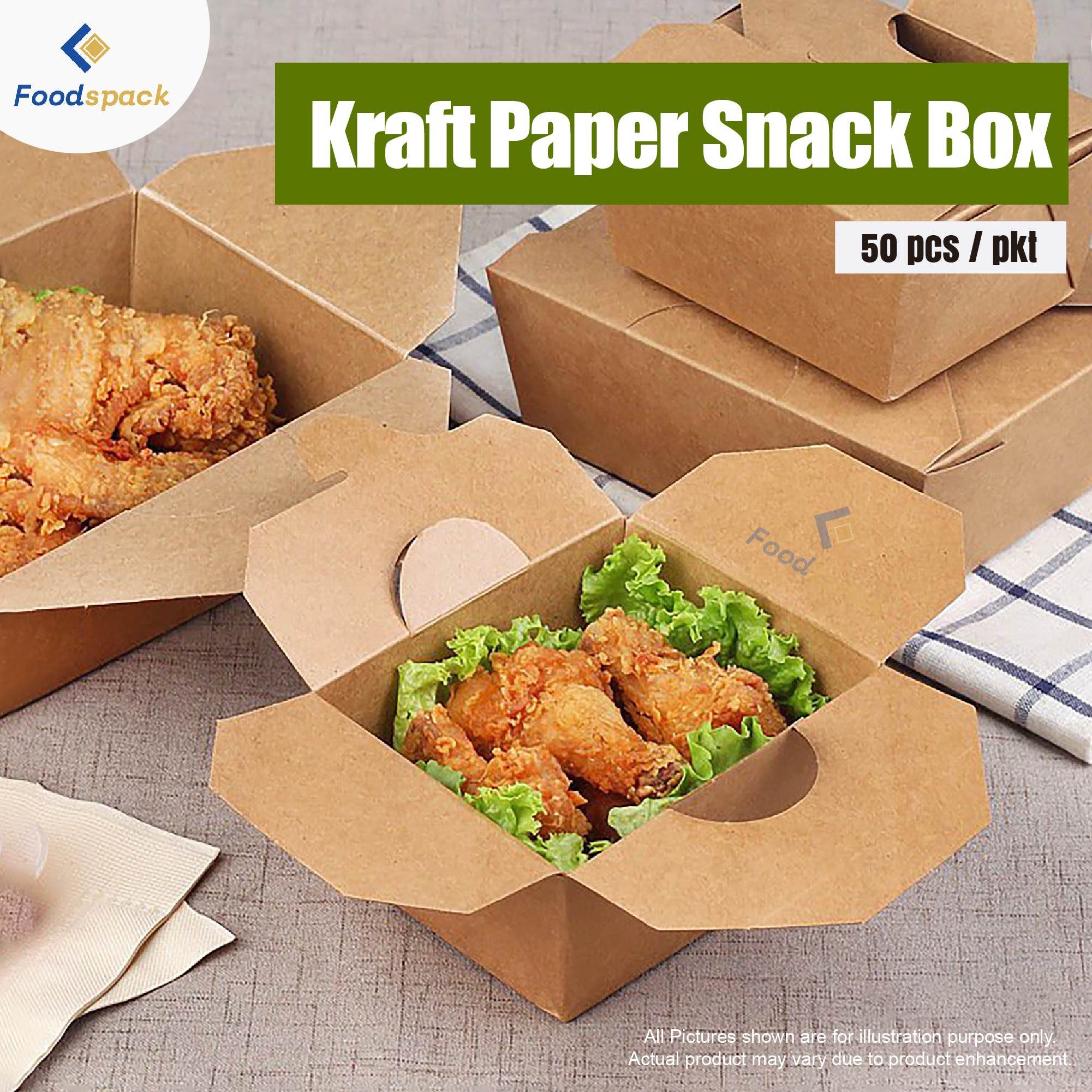 (50pcs+) 750ml Kraft Paper Snack Box / Brown Flip top Lunch Box
