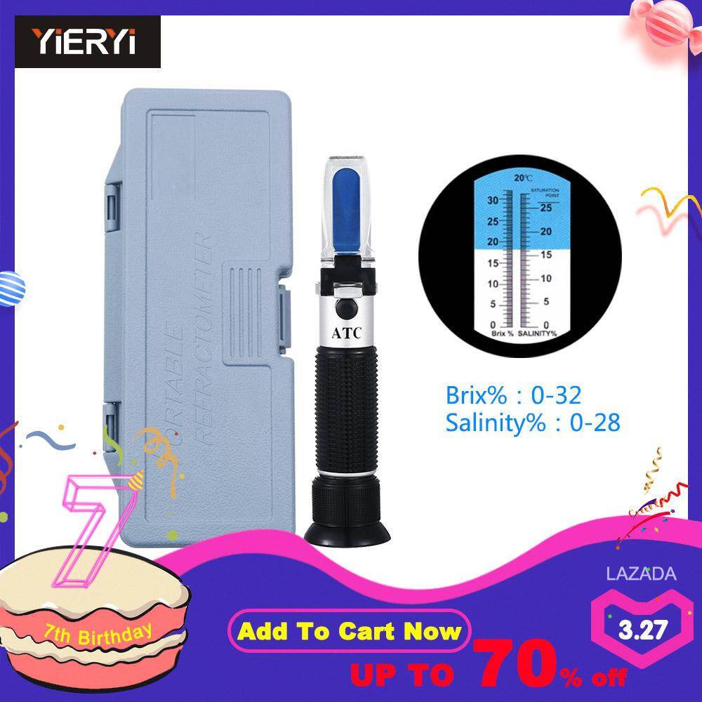 yieryi Handheld Portable 2 in 1 Brix & salinity refractometer 0-32% brix/0-28% salinity with ATC Salinity Meter Incl retail